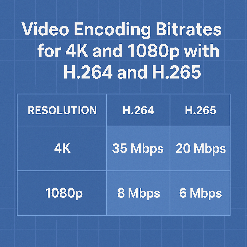 Video Encoding Bitrates for 4K and 1080p with H.264 and H.265
