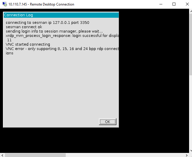 VNC error - only supporting 8,15, 16 and 25 bpp..