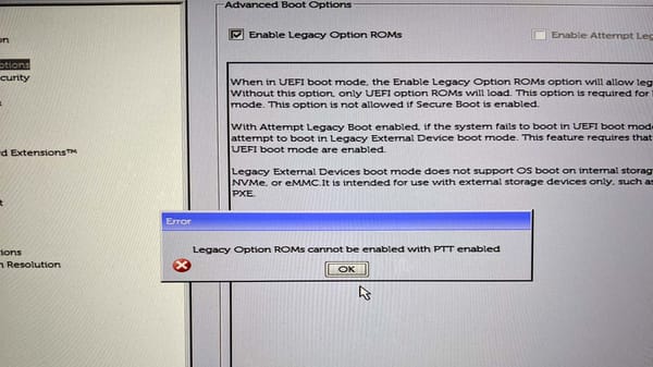 Legacy option ROMs cannot be enabled