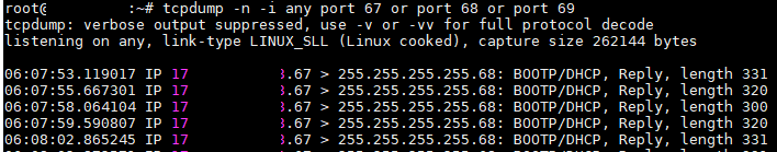 capture DHCP requests with tcpdump