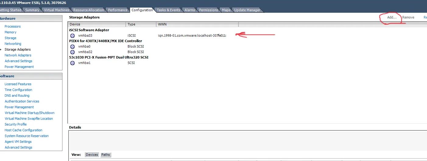 Add Software iSCSI Adapter