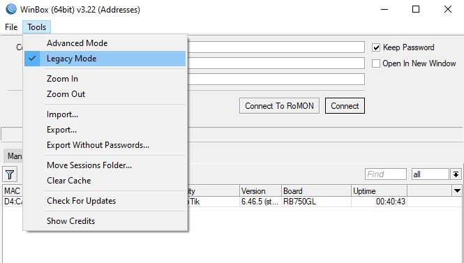 MikroTik enable Legacy mode