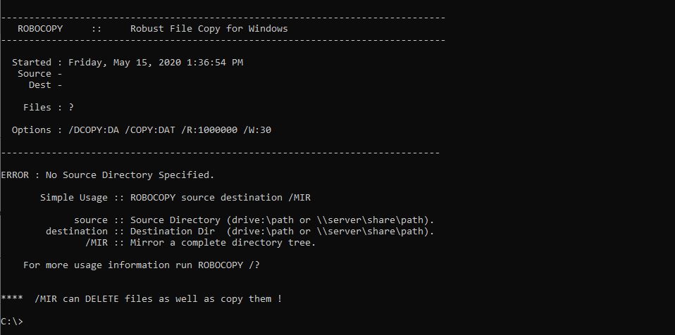 windows robocopy command
