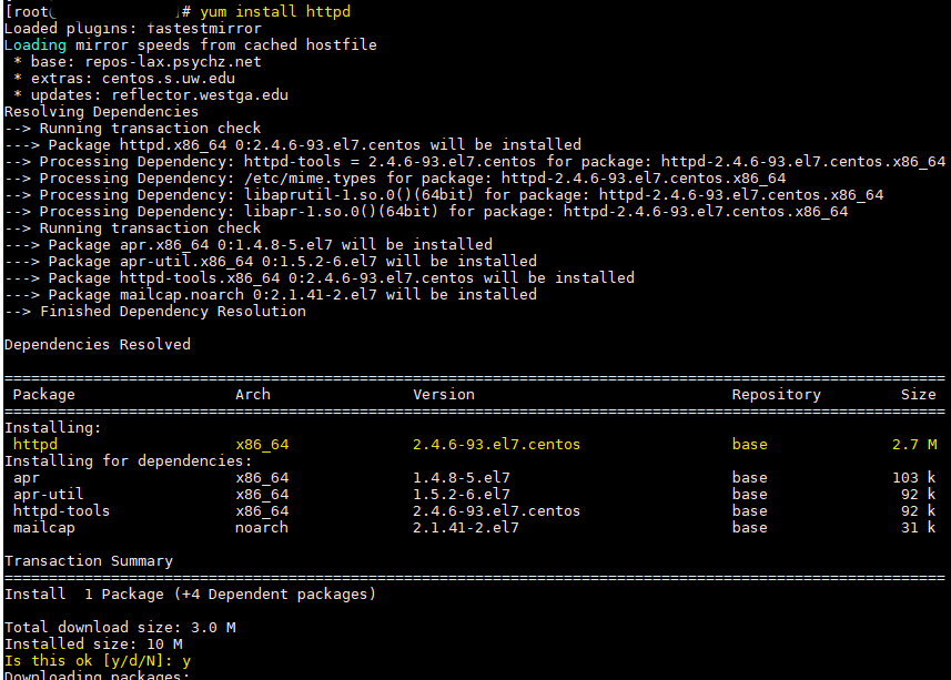 Install Apache server on centos 7