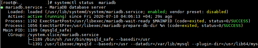 MySQL MariaDB status