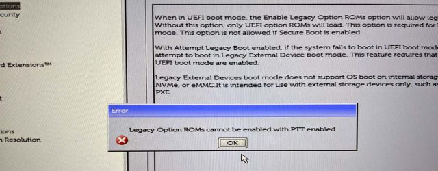 Legacy option ROMs cannot be enabled