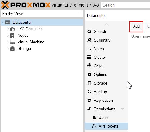 Create API Token proxmox