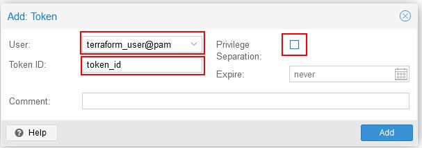 add proxmox token