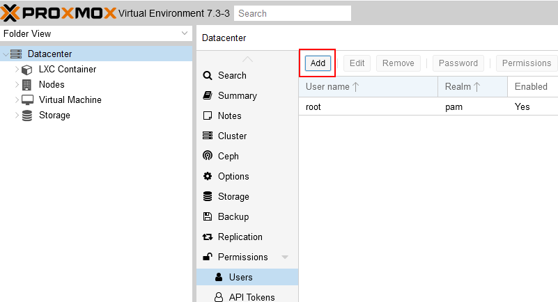 add proxmox user