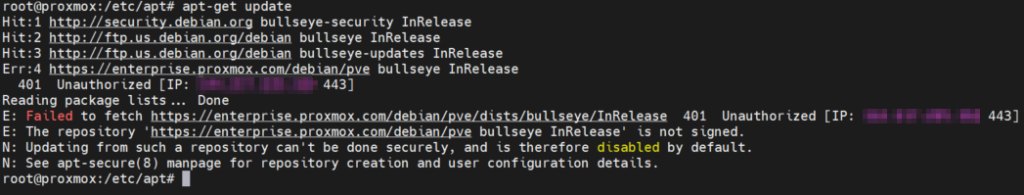 Proxmox apt-get update error