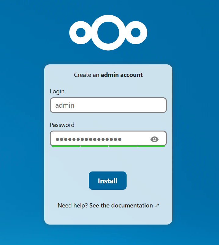 Nextcloud setup wizard